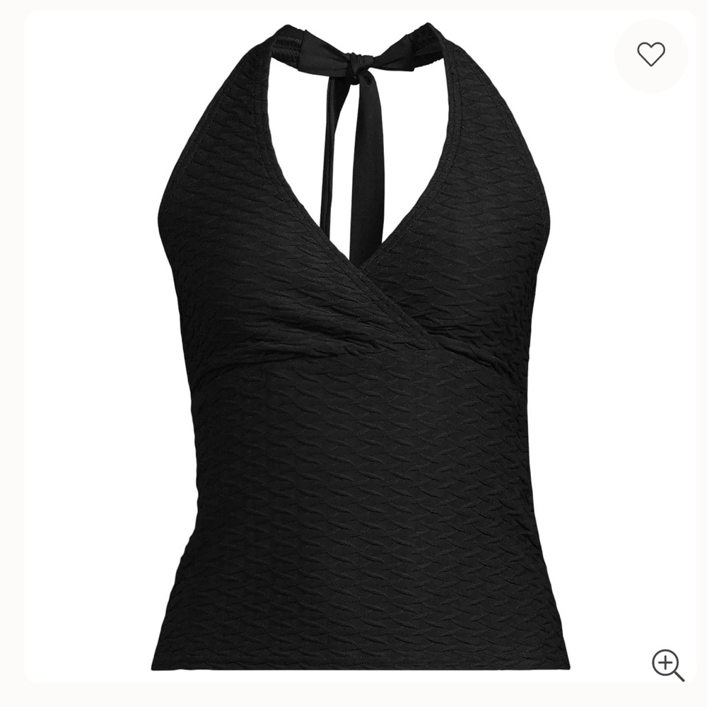 Lands' End Black Texture Halter Swim Top